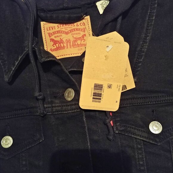 Levi's Black Hybrid Denim Hoodie Original Trucker Jacket Size M - Picture 4 of 12